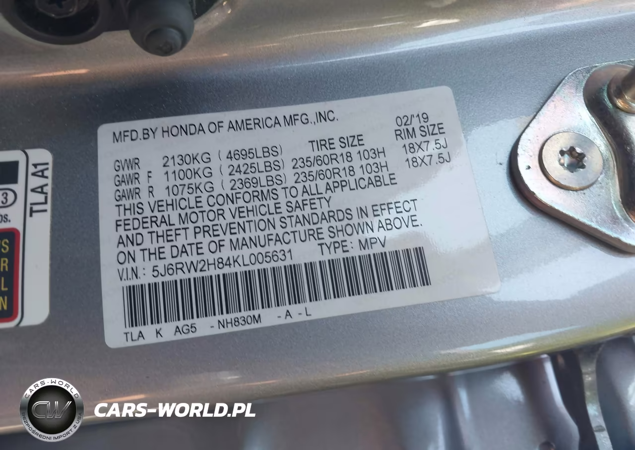 2019 Honda Cr-V Ex-L VIN:5J6RW2H84KL005631 - 9