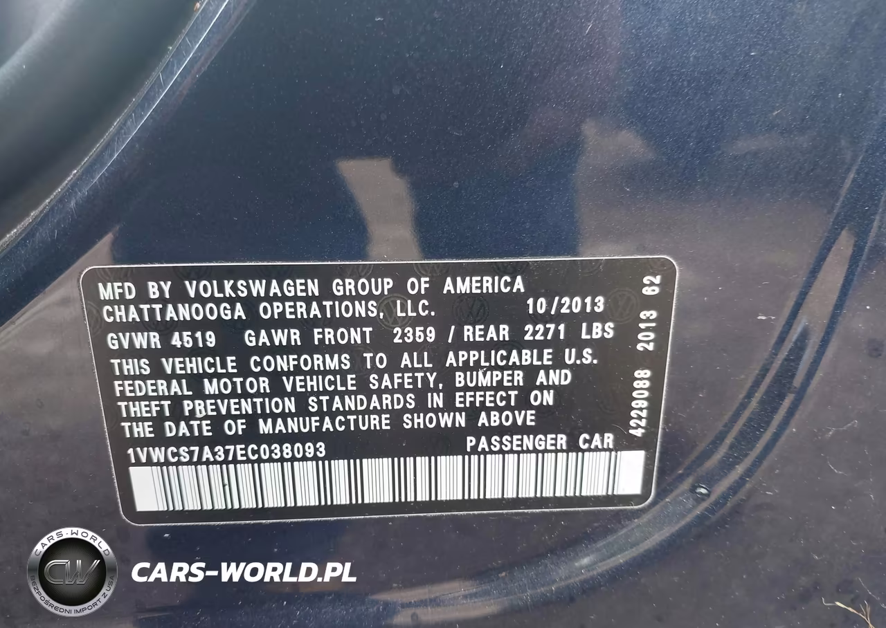 2014 Volkswagen Passat 1.8T Sel Premium VIN:1VWCS7A37EC038093 - 9