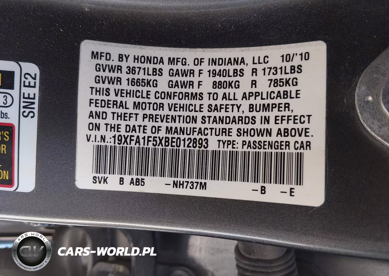 2011 Honda Civic Lx VIN:19XFA1F5XBE012893 - 9