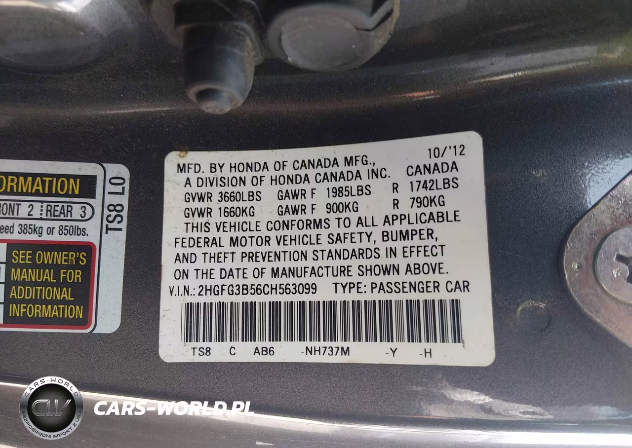 2012 Honda Civic Lx VIN:2HGFG3B56CH563099 - 9