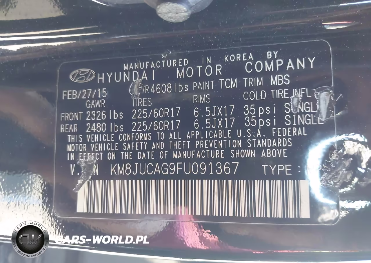 2015 Hyundai Tucson Se VIN:KM8JUCAG9FU091367 - 9
