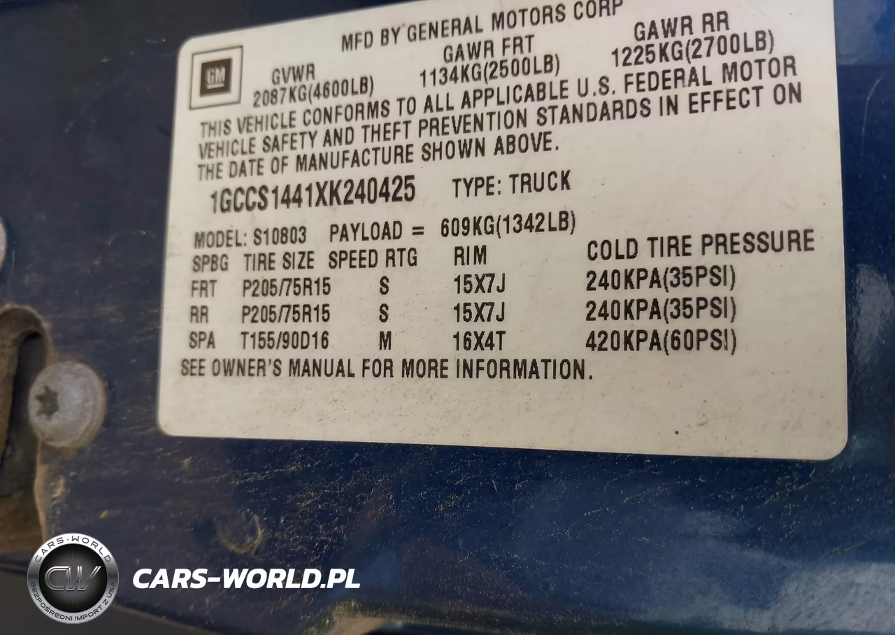 1999 Chevrolet S-10 Ls VIN:1GCCS1441XK240425 - 9