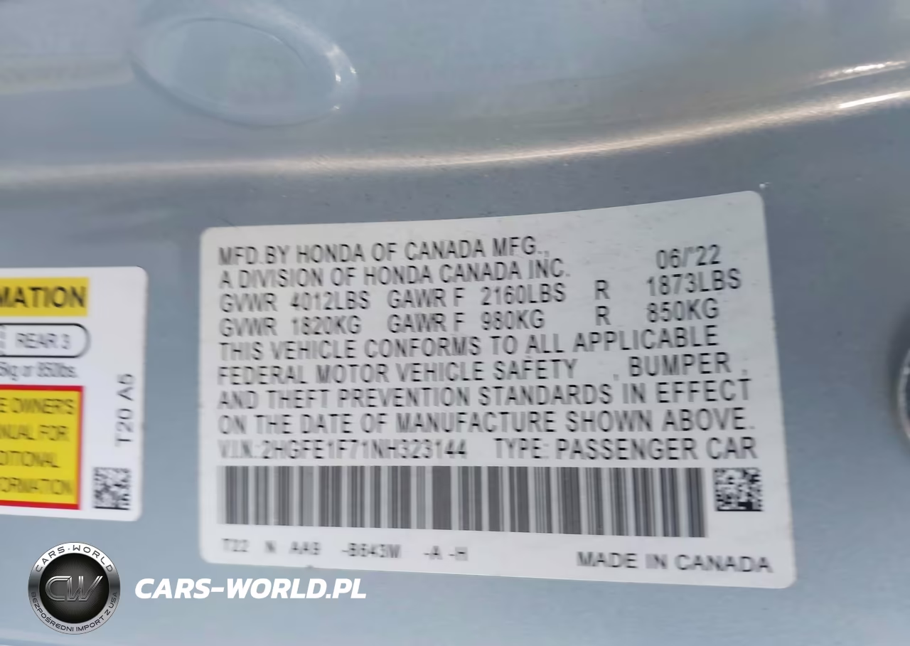 2022 Honda Civic Ex VIN:2HGFE1F71NH323144 - 9