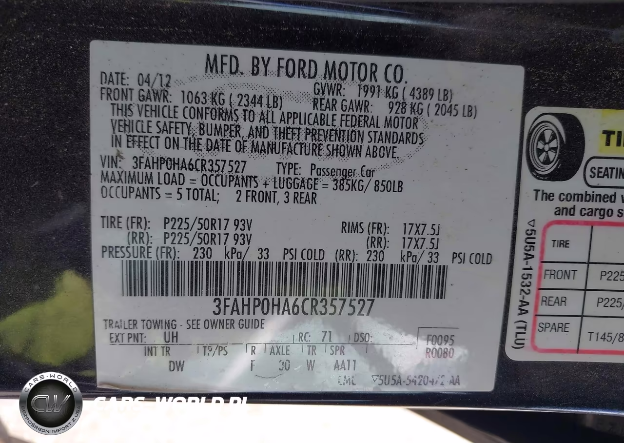 2012 Ford Fusion Se VIN:3FAHP0HA6CR357527 - 9
