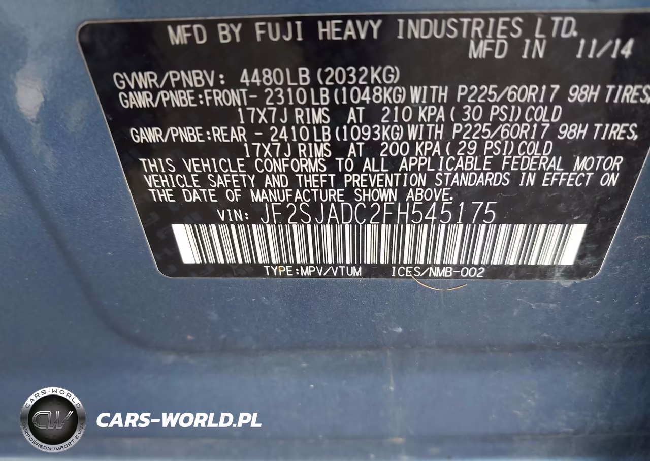 2015 Subaru Forester 2.5I Premium VIN:JF2SJADC2FH545175 - 9