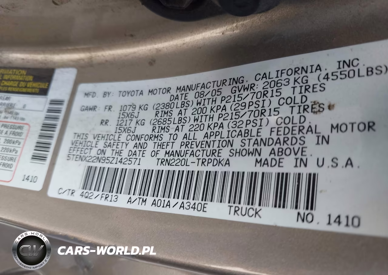 2005 Toyota Tacoma VIN:5TENX22N95Z142571 - 9