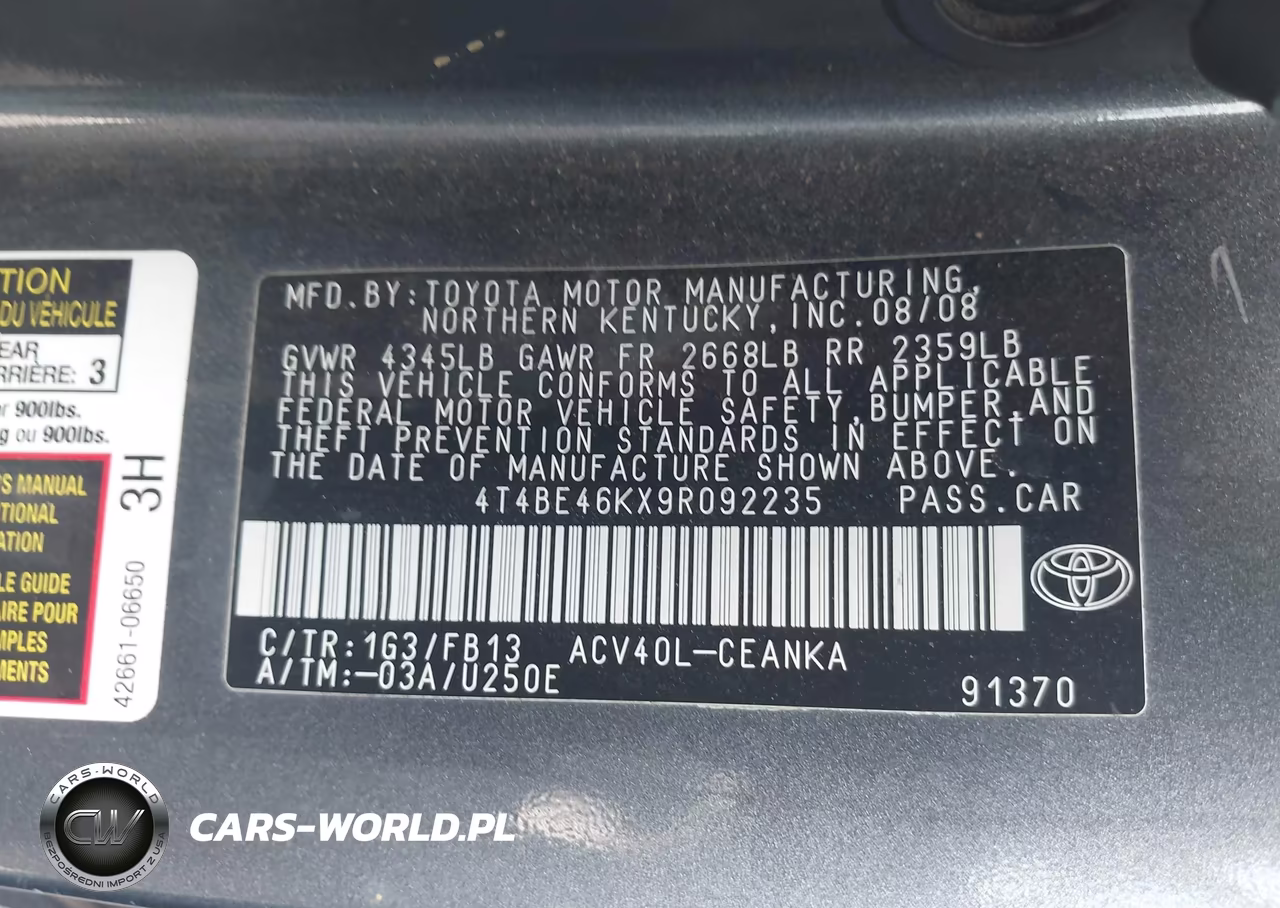 2009 Toyota Camry Le VIN:4T4BE46KX9R092235 - 9