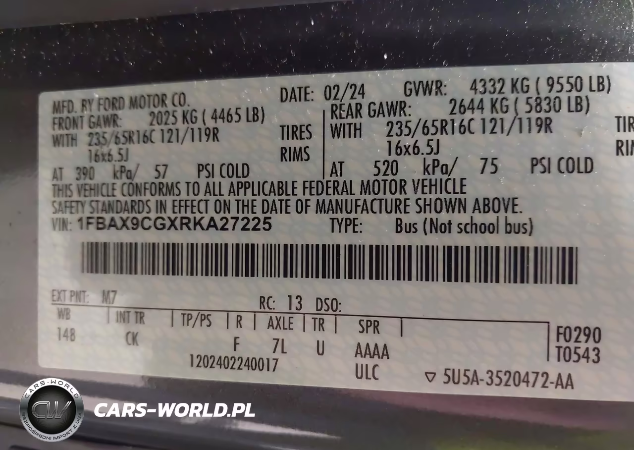 2024 Ford Transit-350 Passenger Van Xlt VIN:1FBAX9CGXRKA27225 - 9