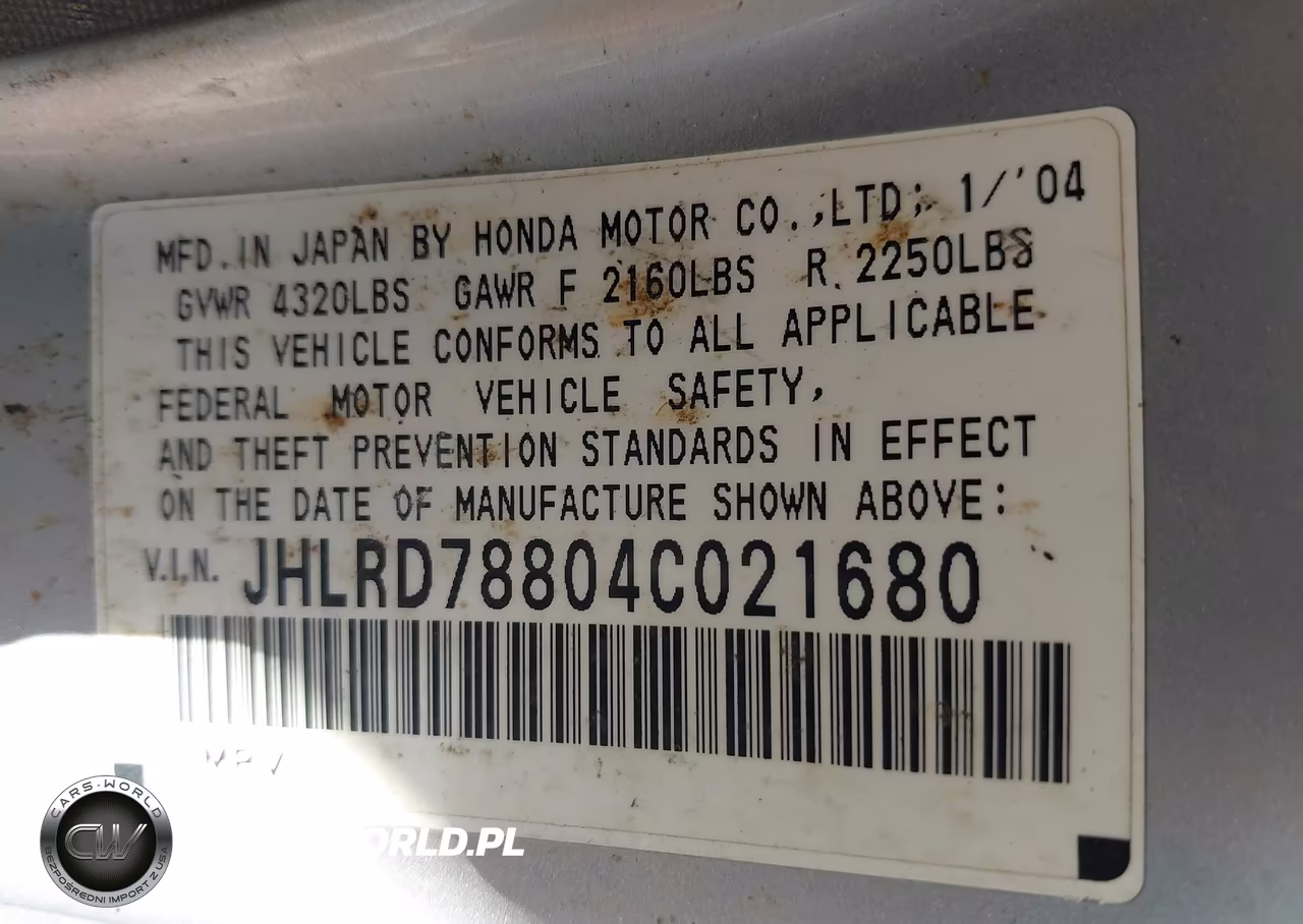 2004 Honda Cr-V Ex VIN:JHLRD78804C021680 - 9