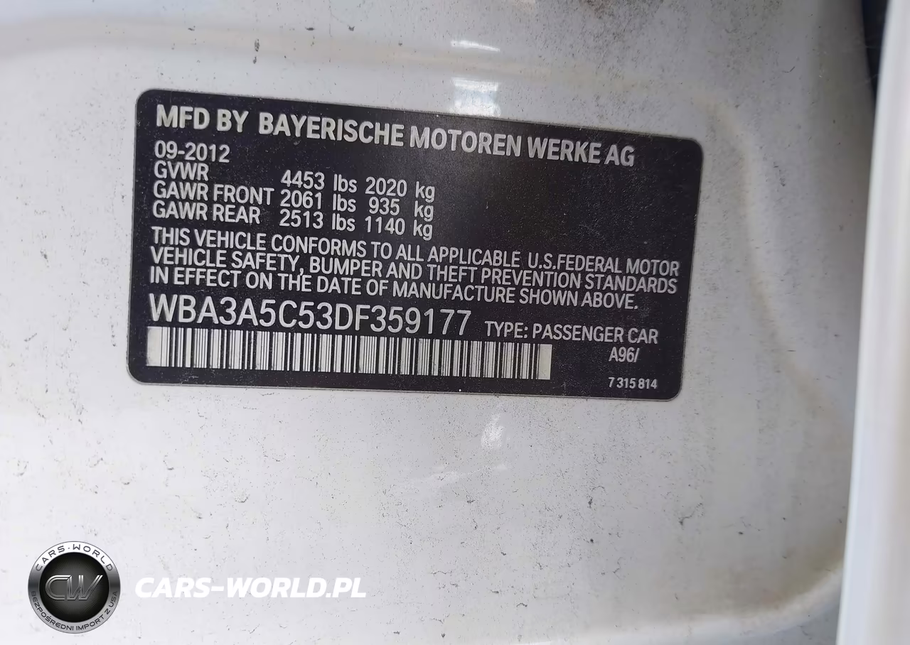 2013 BMW 328I VIN:WBA3A5C53DF359177 - 9