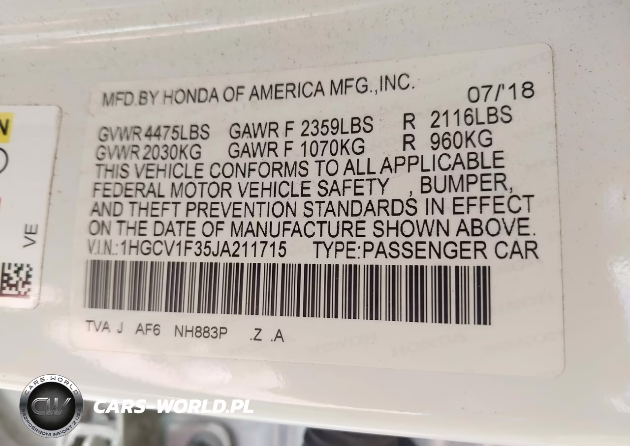 2018 Honda Accord Sport VIN:1HGCV1F35JA211715 - 9