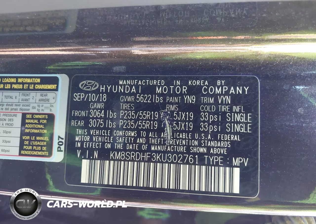 2019 Hyundai Santa Fe Xl Limited Ultimate VIN:KM8SRDHF3KU302761 - 9