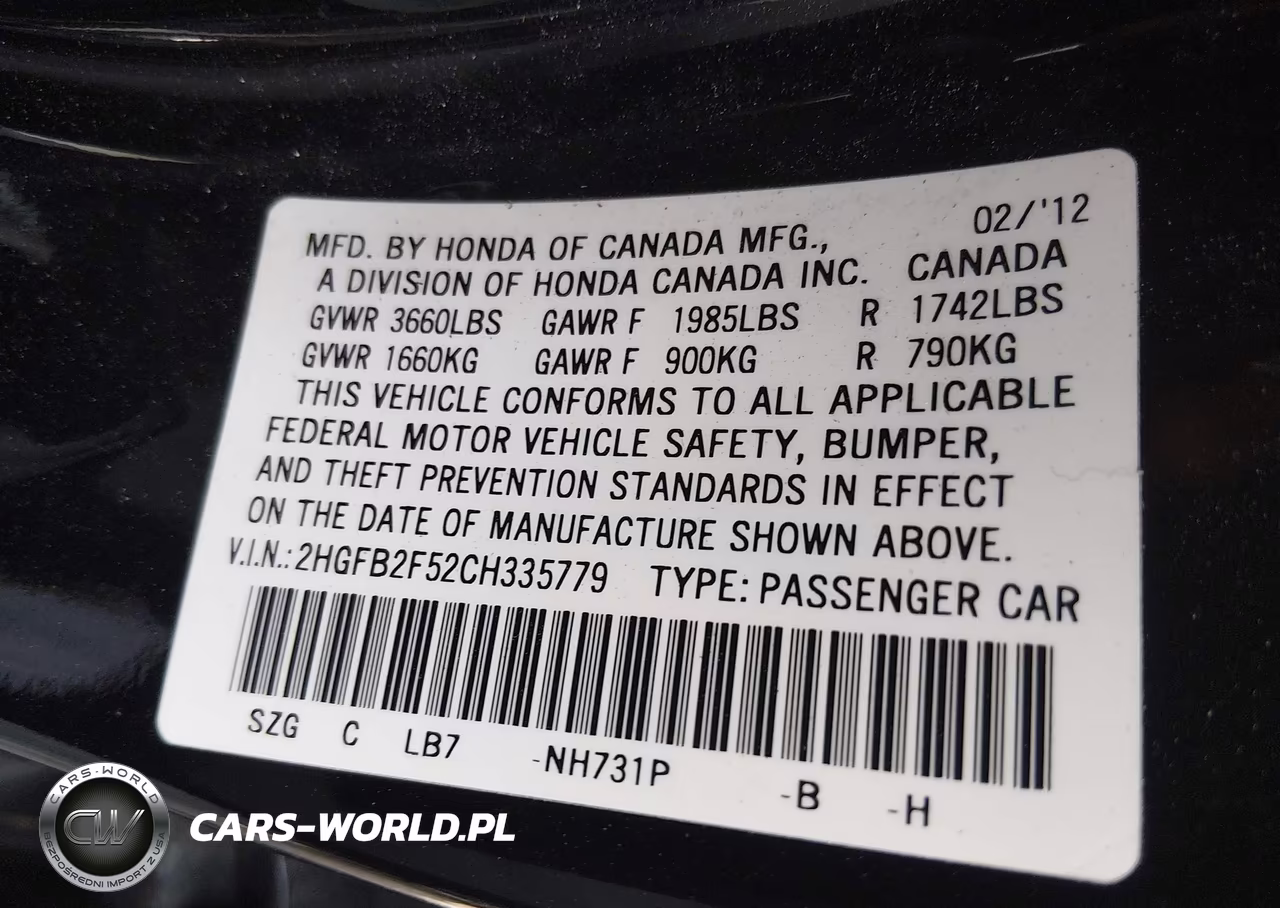 2012 Honda Civic Lx VIN:2HGFB2F52CH335779 - 9