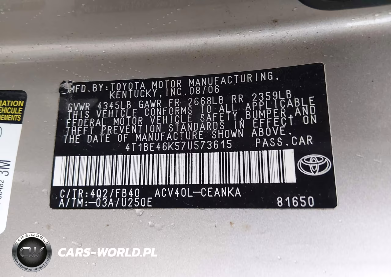 2007 Toyota Camry Le VIN:4T1BE46K57U573615 - 9