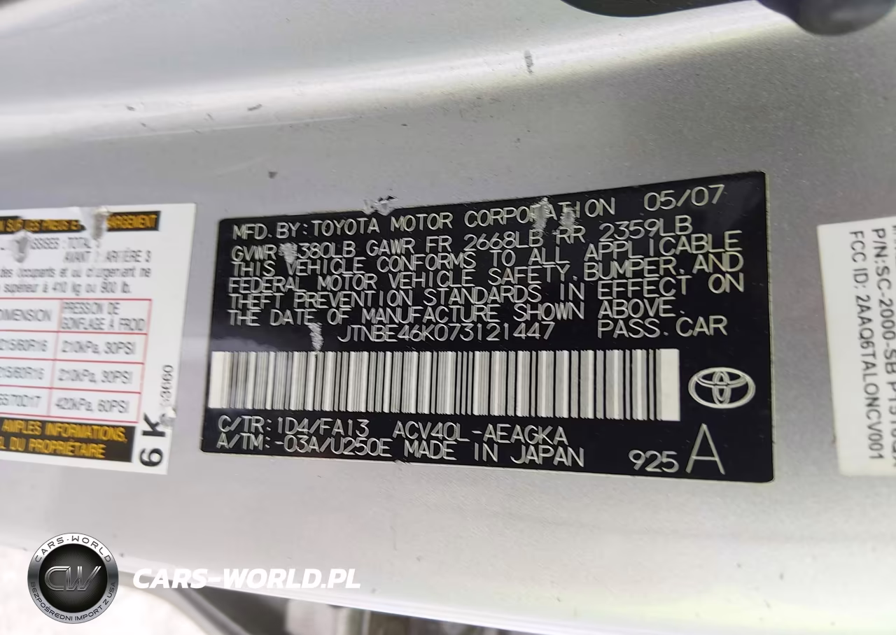2007 Toyota Camry Xle VIN:JTNBE46K073121447 - 9