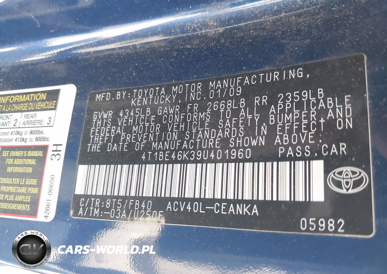 2009 Toyota Camry Le VIN:4T1BE46K39U401960 - 9