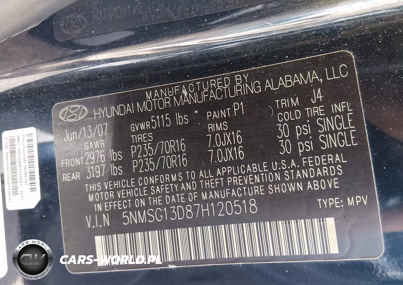 2007 Hyundai Santa Fe Gls VIN:5NMSG13D87H120518 - 9