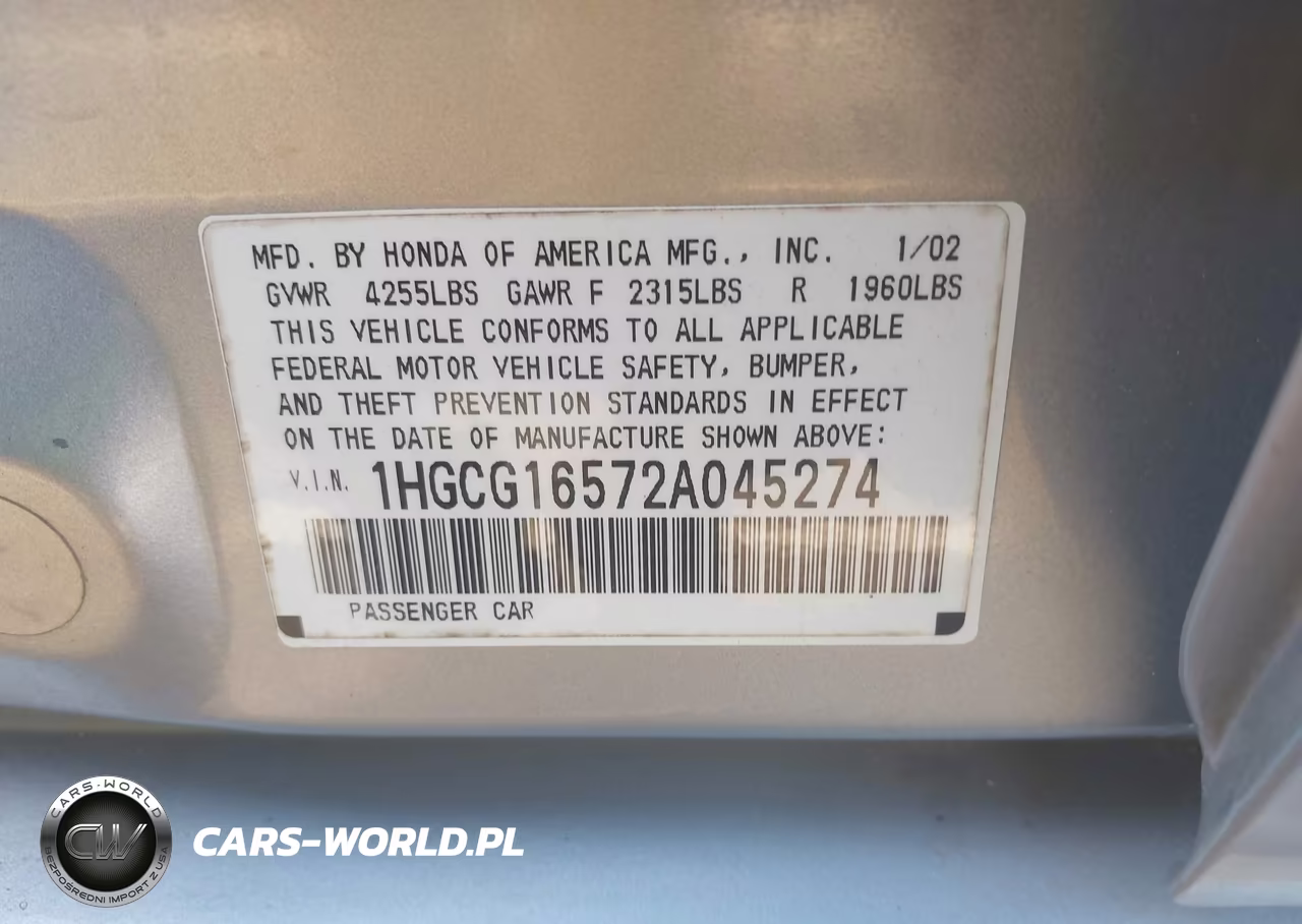 2002 Honda Accord 3.0 Ex VIN:1HGCG16572A045274 - 9
