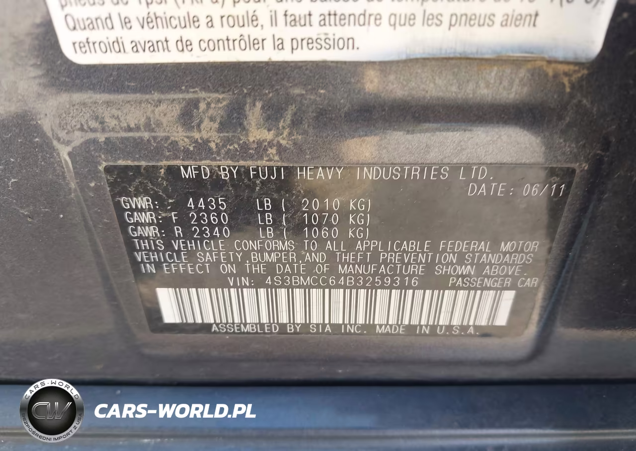 2011 Subaru Legacy 2.5I Premium VIN:4S3BMCC64B3259316 - 9