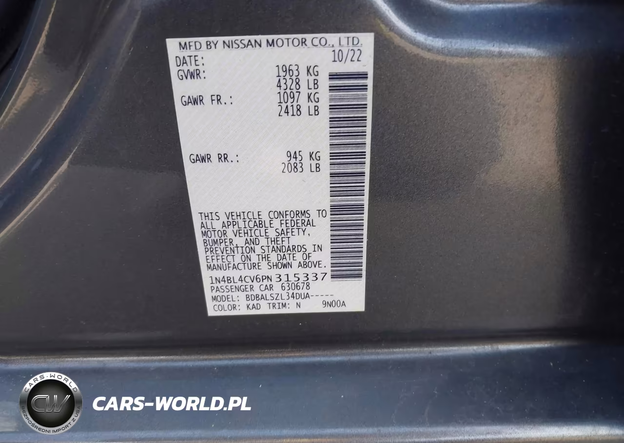 2023 Nissan Altima Sr Fwd VIN:1N4BL4CV6PN315337 - 9