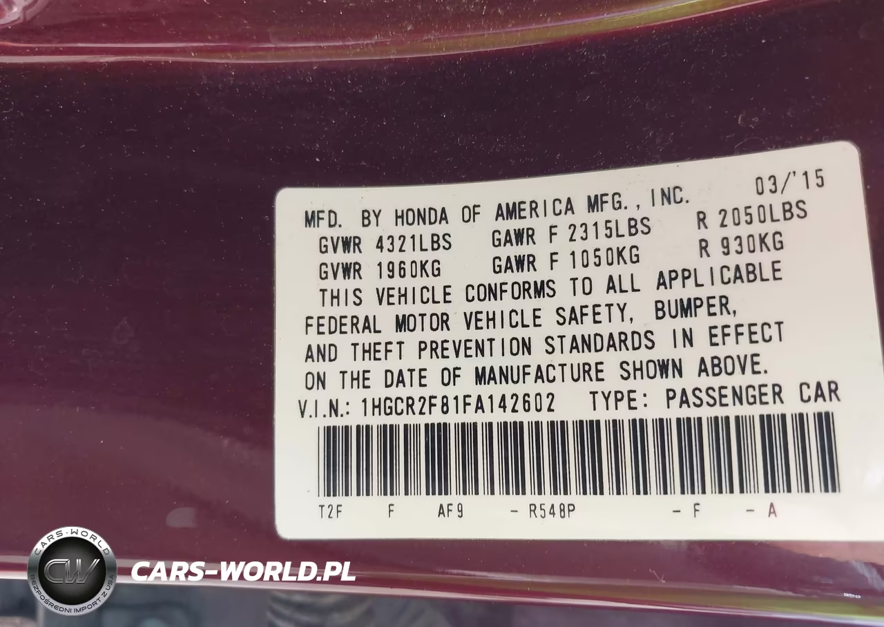 2015 Honda Accord Ex-L VIN:1HGCR2F81FA142602 - 9