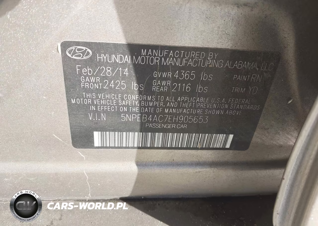 2014 Hyundai Sonata Gls VIN:5NPEB4AC7EH905653 - 9