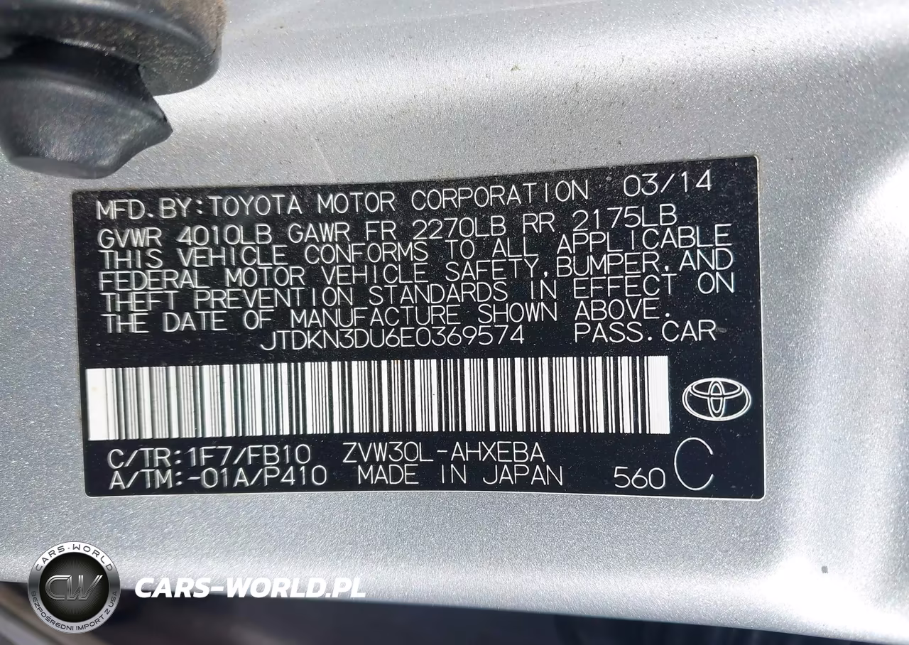 2014 Toyota Prius Two VIN:JTDKN3DU6E0369574 - 9