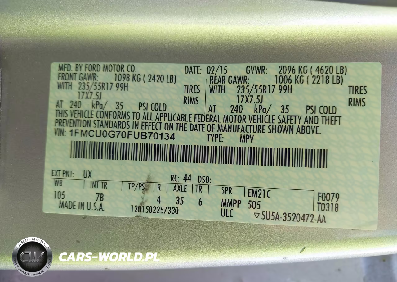 2015 Ford Escape Se VIN:1FMCU0G70FUB70134 - 9