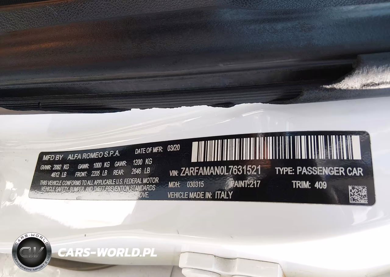 2020 Alfa Romeo Giulia Rwd VIN:ZARFAMAN0L7631521 - 9
