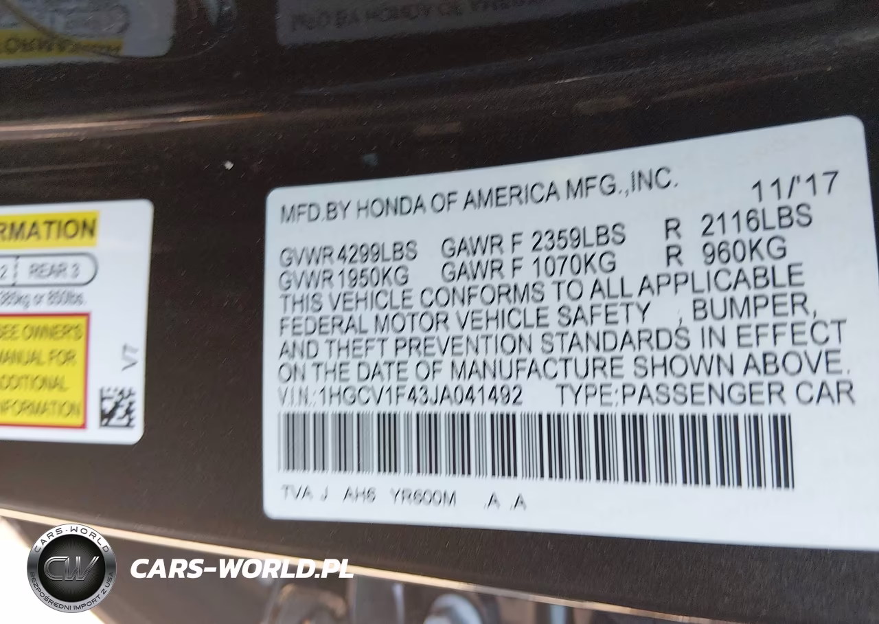 2018 Honda Accord Ex VIN:1HGCV1F43JA041492 - 7