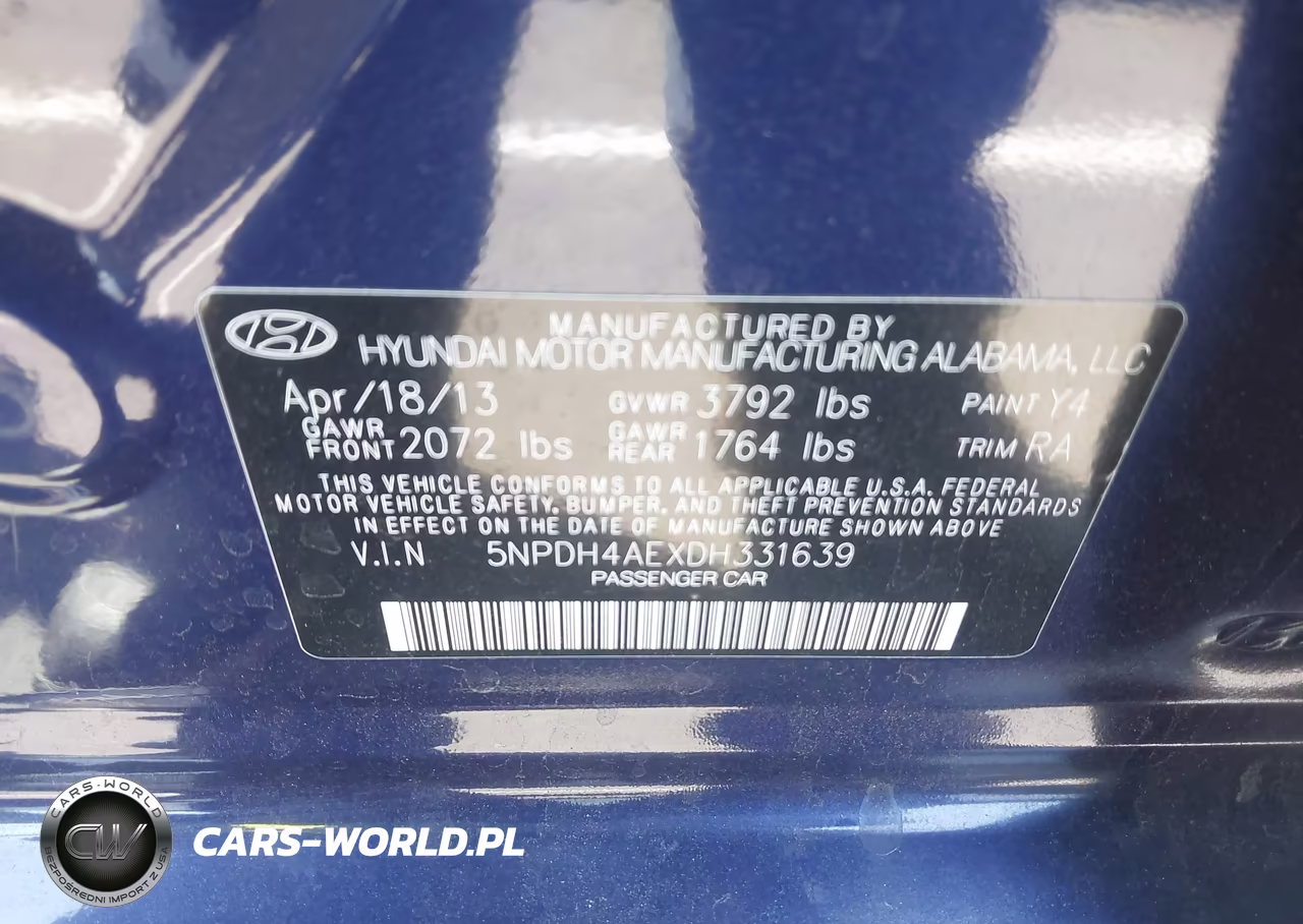 2013 Hyundai Elantra Gls VIN:5NPDH4AEXDH331639 - 9