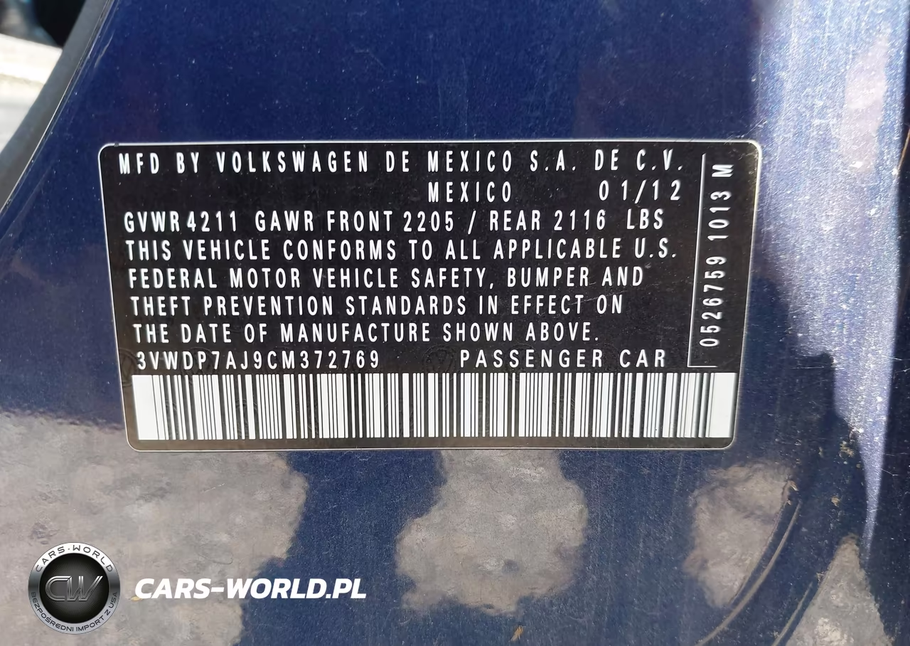 2012 Volkswagen Jetta 2.5L Se VIN:3VWDP7AJ9CM372769 - 9