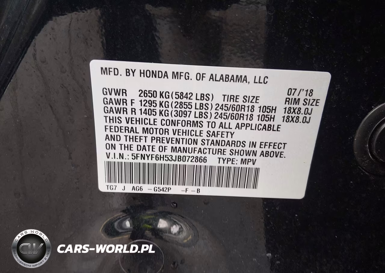2018 Honda Pilot Ex-L VIN:5FNYF6H53JB072866 - 9