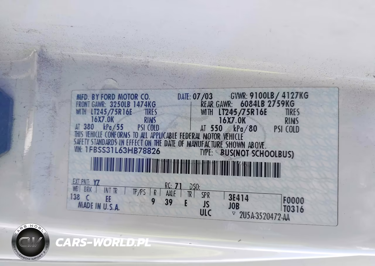 2003 Ford E-350 Super Duty Xl-Xlt VIN:1FBSS31L63HB78826 - 9