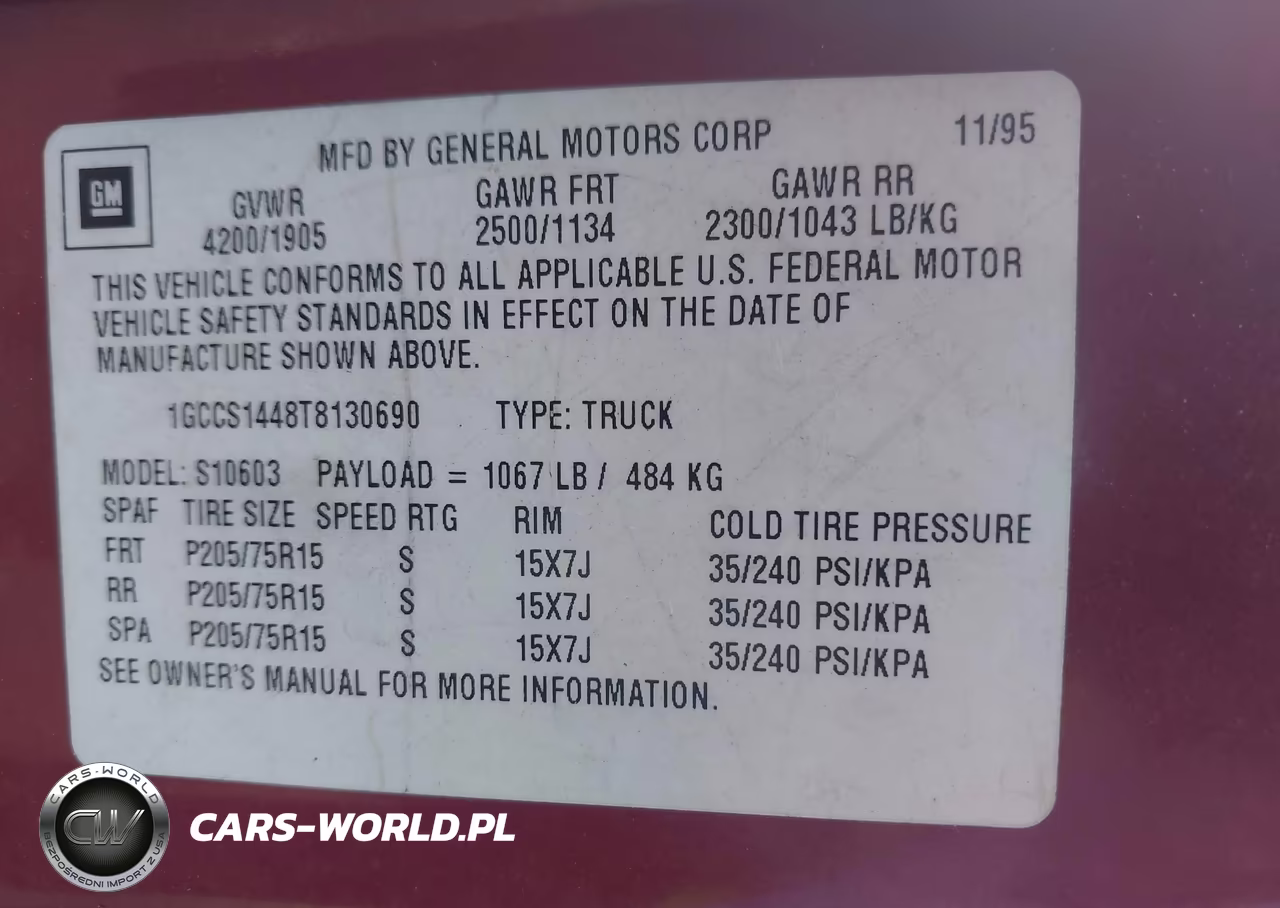 1996 Chev S10 VIN:1GCCS1448T8130690 - 9