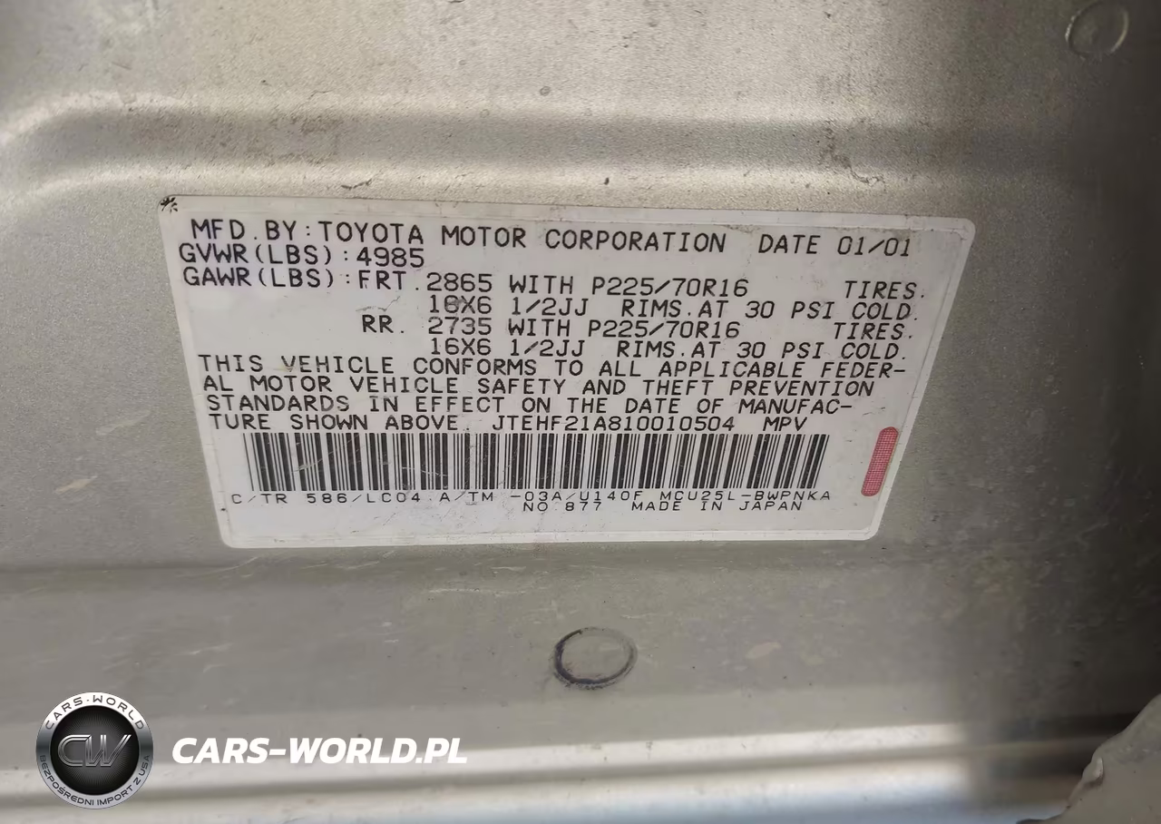 2001 Toyota Highlander V6 VIN:JTEHF21A810010504 - 9