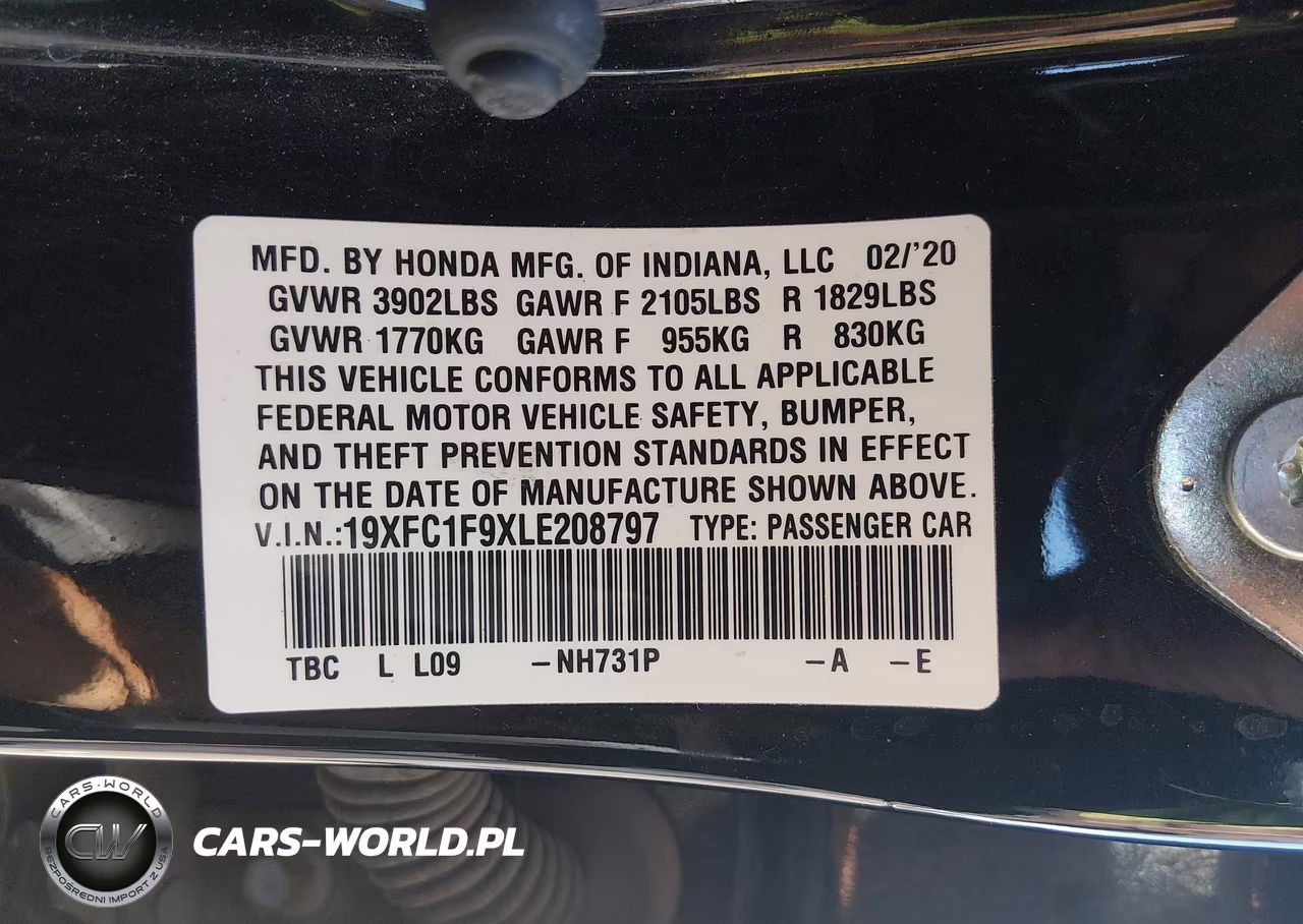 2020 Honda Civic Touring VIN:19XFC1F9XLE208797 - 9