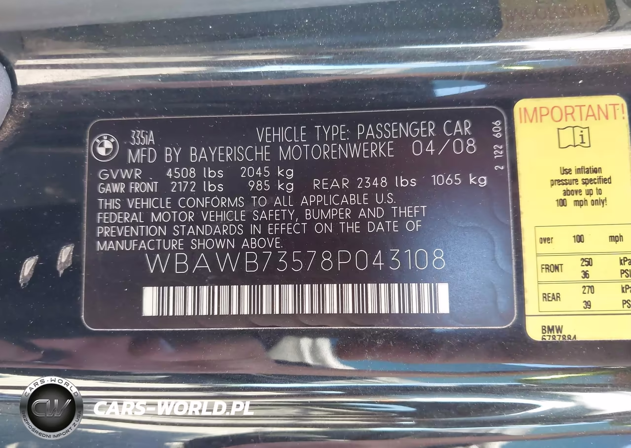 2008 BMW 335I VIN:WBAWB73578P043108 - 9