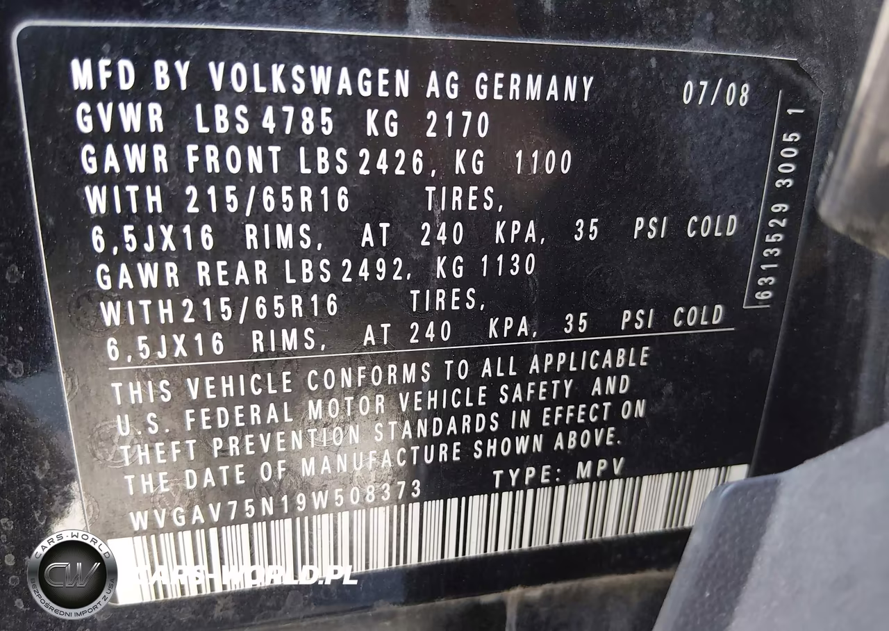 2009 Volkswagen Tiguan S-Se-Sel VIN:WVGAV75N19W508373 - 9