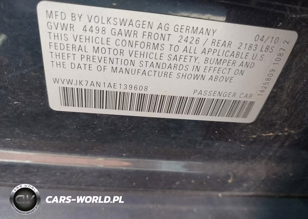 2010 Volkswagen Passat Komfort VIN:WVWJK7AN1AE139608 - 9