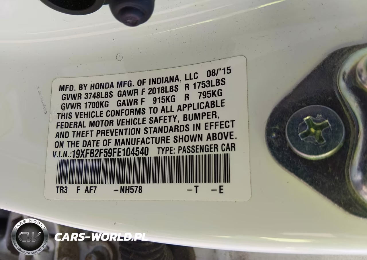 2015 Honda Civic Lx VIN:19XFB2F59FE104540 - 9