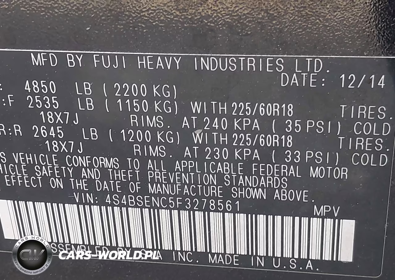 2015 Subaru Outback 3.6R Limited VIN:4S4BSENC5F3278561 - 9