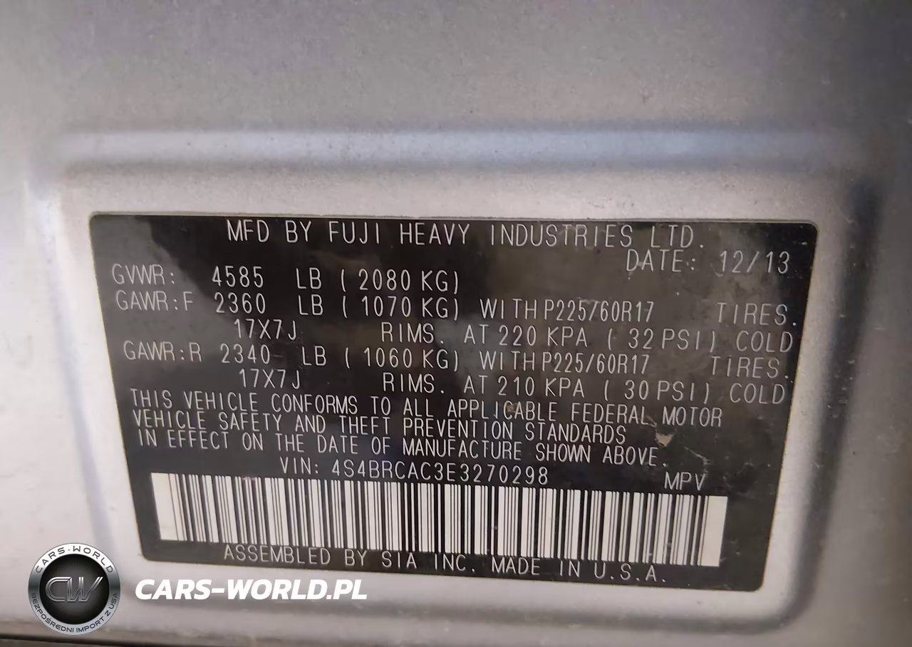 2014 Subaru Outback 2.5I VIN:4S4BRCAC3E3270298 - 9