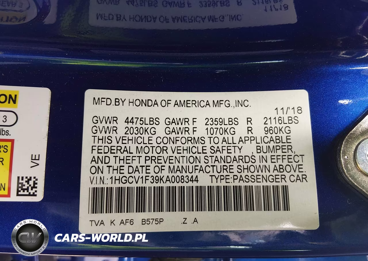 2019 Honda Accord Sport VIN:1HGCV1F39KA008344 - 9