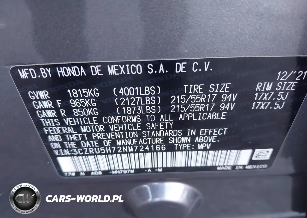 2022 Honda Hr-V 2Wd Ex-L VIN:3CZRU5H72NM724166 - 9