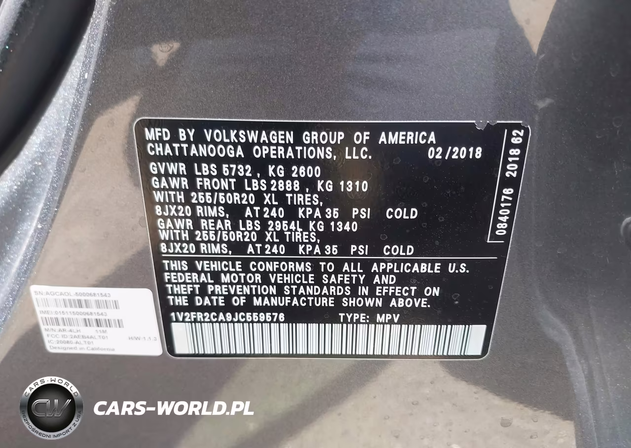 2018 Volkswagen Atlas 3.6L V6 Se W-Technology VIN:1V2FR2CA9JC559576 - 8