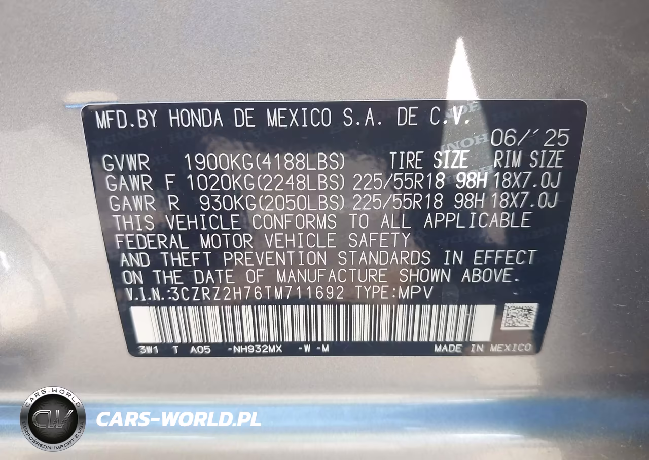 2026 Honda Hr-V Awd Ex-L VIN:3CZRZ2H76TM711692 - 9