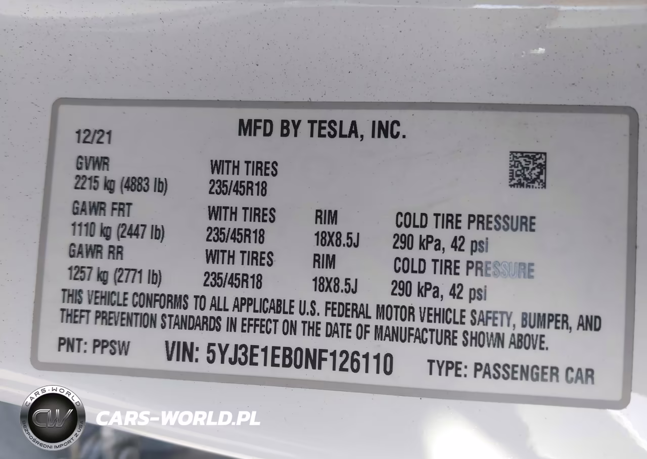 2022 Tesla Model 3 Long Range Dual Motor All-Wheel Drive VIN:5YJ3E1EB0NF126110 - 9