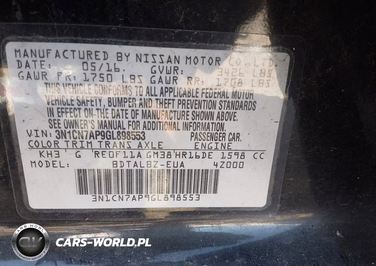 2016 Nissan Versa 1.6 S-1.6 S+-1.6 Sl-1.6 Sv VIN:3N1CN7AP9GL898553 - 9