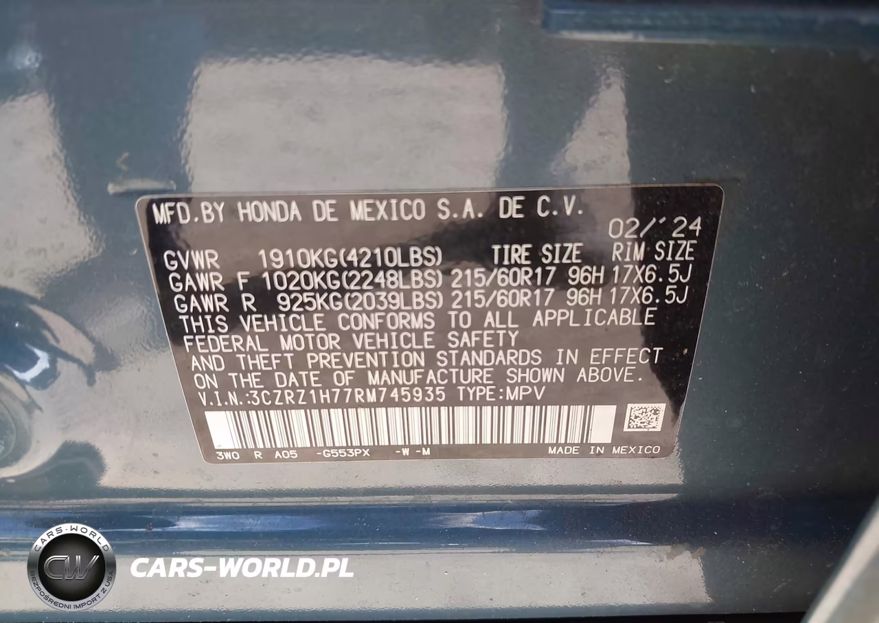 2024 Honda Hr-V 2Wd Ex-L-2Wd Ex-L W-O Bsi VIN:3CZRZ1H77RM745935 - 9